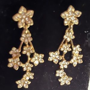 Rhinestone, floral, drop, gold-tone, post earrings